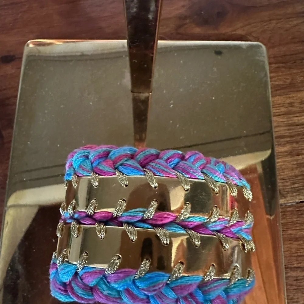 Gold and Pink Braided Chain Bracelet